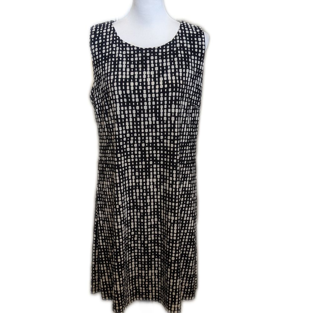 Tommy Hilfiger classic shift dress, black & white pattern, sleeveless, size 14